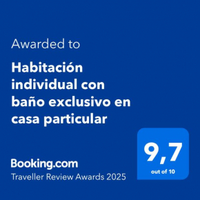 Habitación individual con baño exclusivo en casa particular